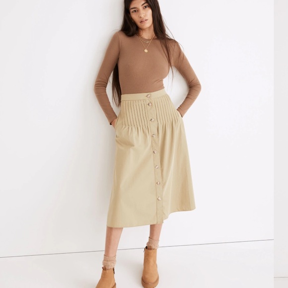 Madewell Dresses & Skirts - Madewell Muted‎ Olive Button-Front Midi Skirt Sz 10